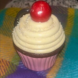 Vintage Pink Chocolate Cupcake Ceramic Trinket Box with Cherry Top